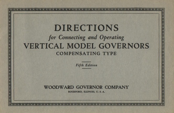 DIRECTIONS for Connecting and Operating VERTICAL MODEL GOVERNORS   Fifth edition 